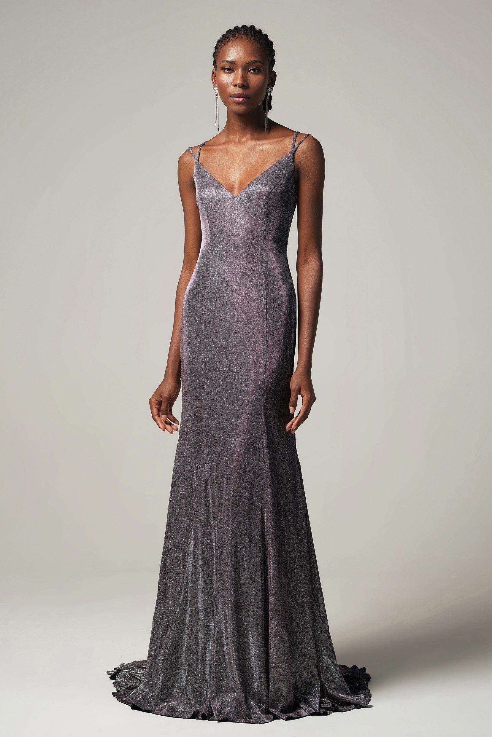 Sheath-Column Floor Length Gold Dusting Fabric Dress CS0263 - COCOMELODY